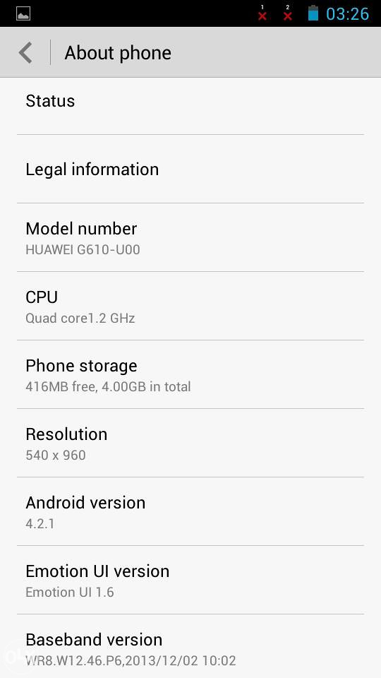 Huawei Ascend G610 	Dual SIM
