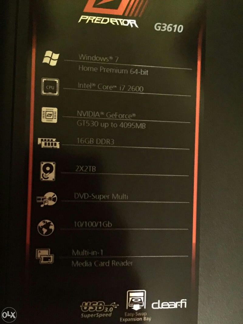 Acer  Predator G3610 intel core i7-2600 ram.8gb