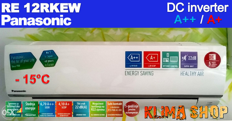 PANASONIC INVERTER CS-RE12RKEW A++ do -15°C